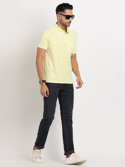 Cotton Stretch Lemon Printed Polo Neck Half Sleeve Casual T-Shirt