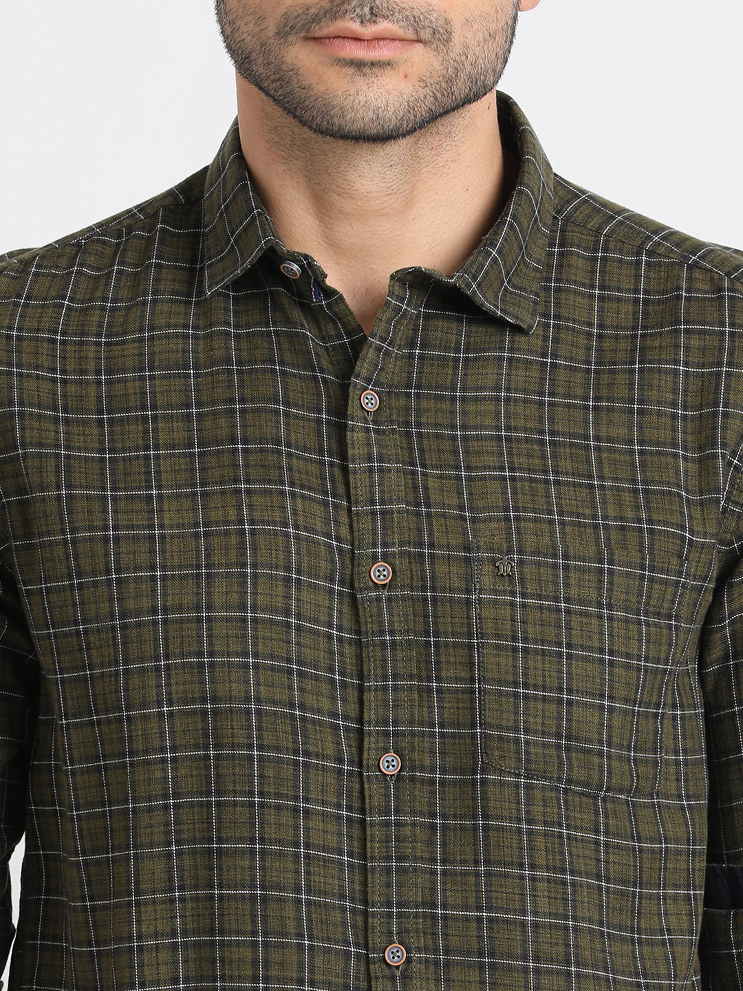 100% Cotton Dark Green Checkered Slim Fit Full Sleeve Casual Shirt