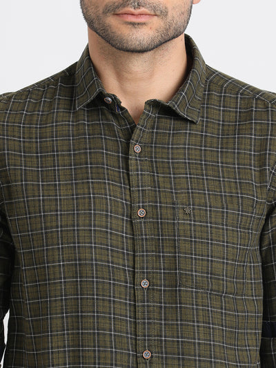 100% Cotton Dark Green Checkered Slim Fit Full Sleeve Casual Shirt