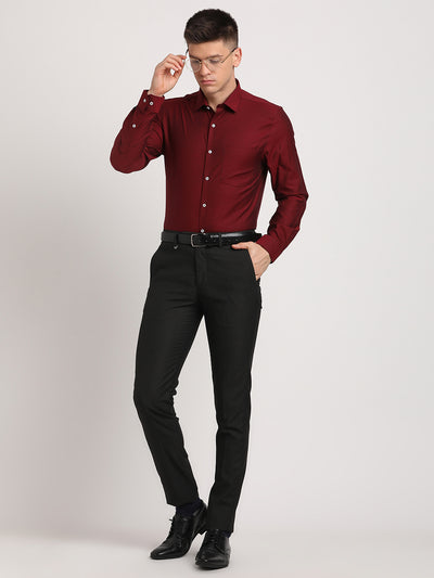 100% Cotton Maroon Dobby Slim Fit Full Sleeve Formal Shirt