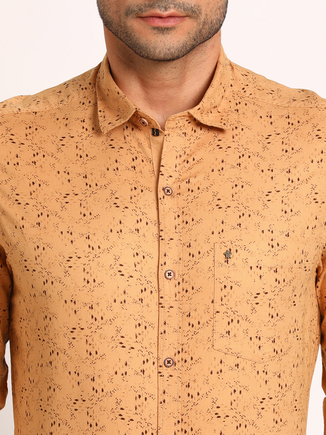 100% Cotton Mustard Printed Slim Fit Full Sleeve Casual Shirt