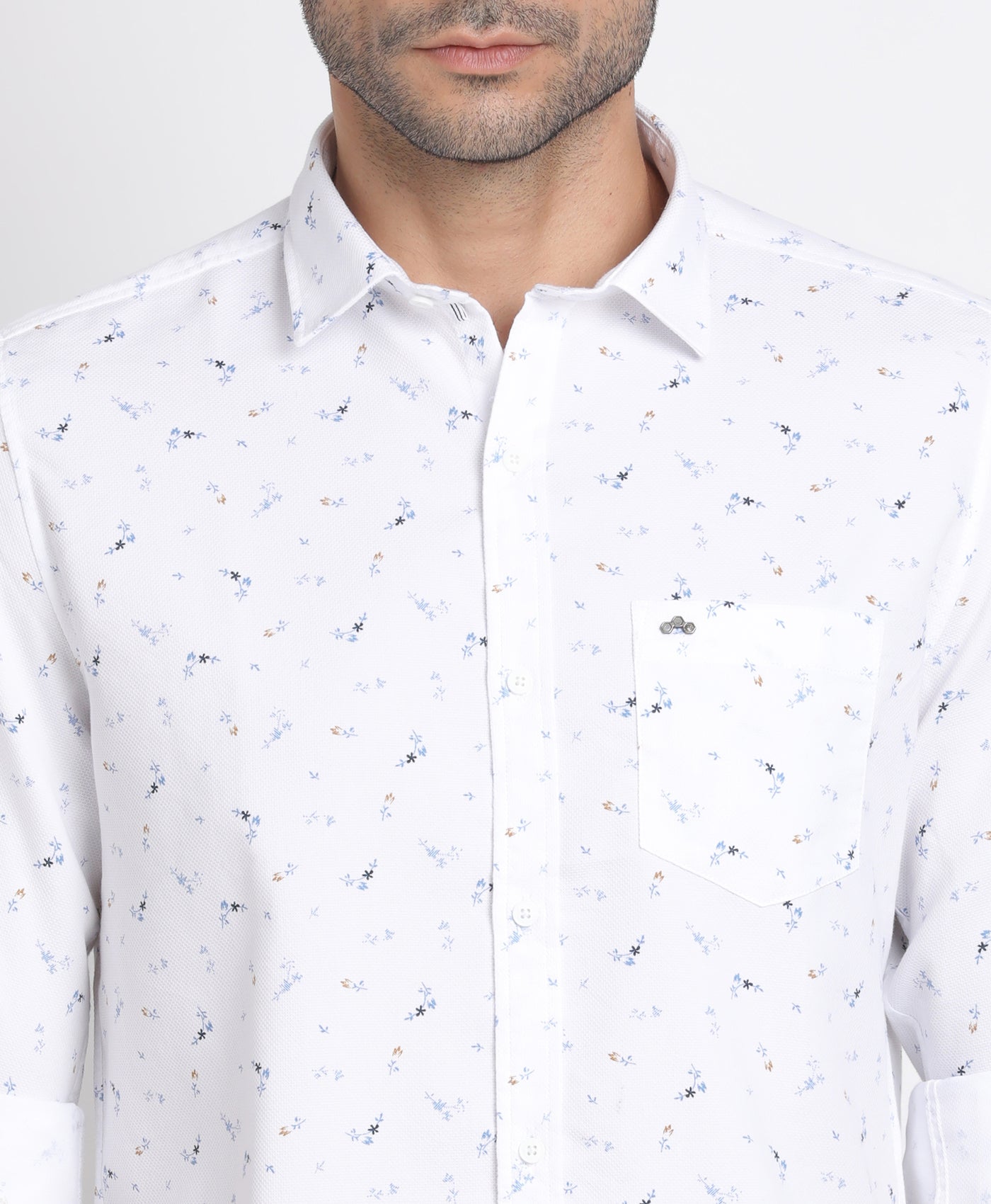 Poly Cotton White Printed Slim Fit Full Sleeve Casual Shirt