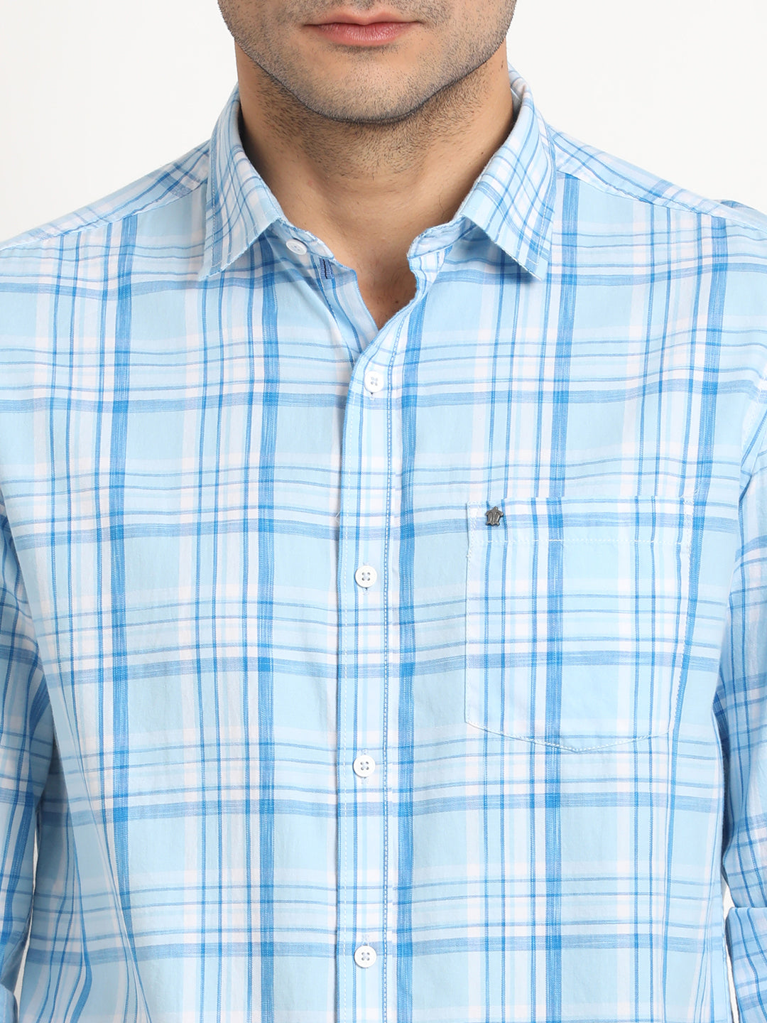 Cotton Blue Checkered Full Sleeve Casual Shirt