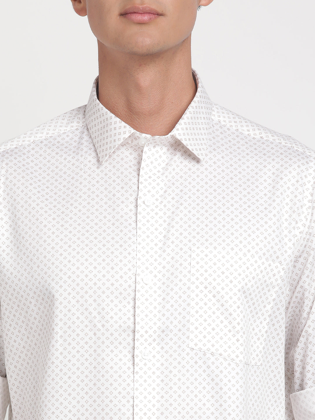 100% Cotton White Printed Slim Fit Full Sleeve Formal Shirt