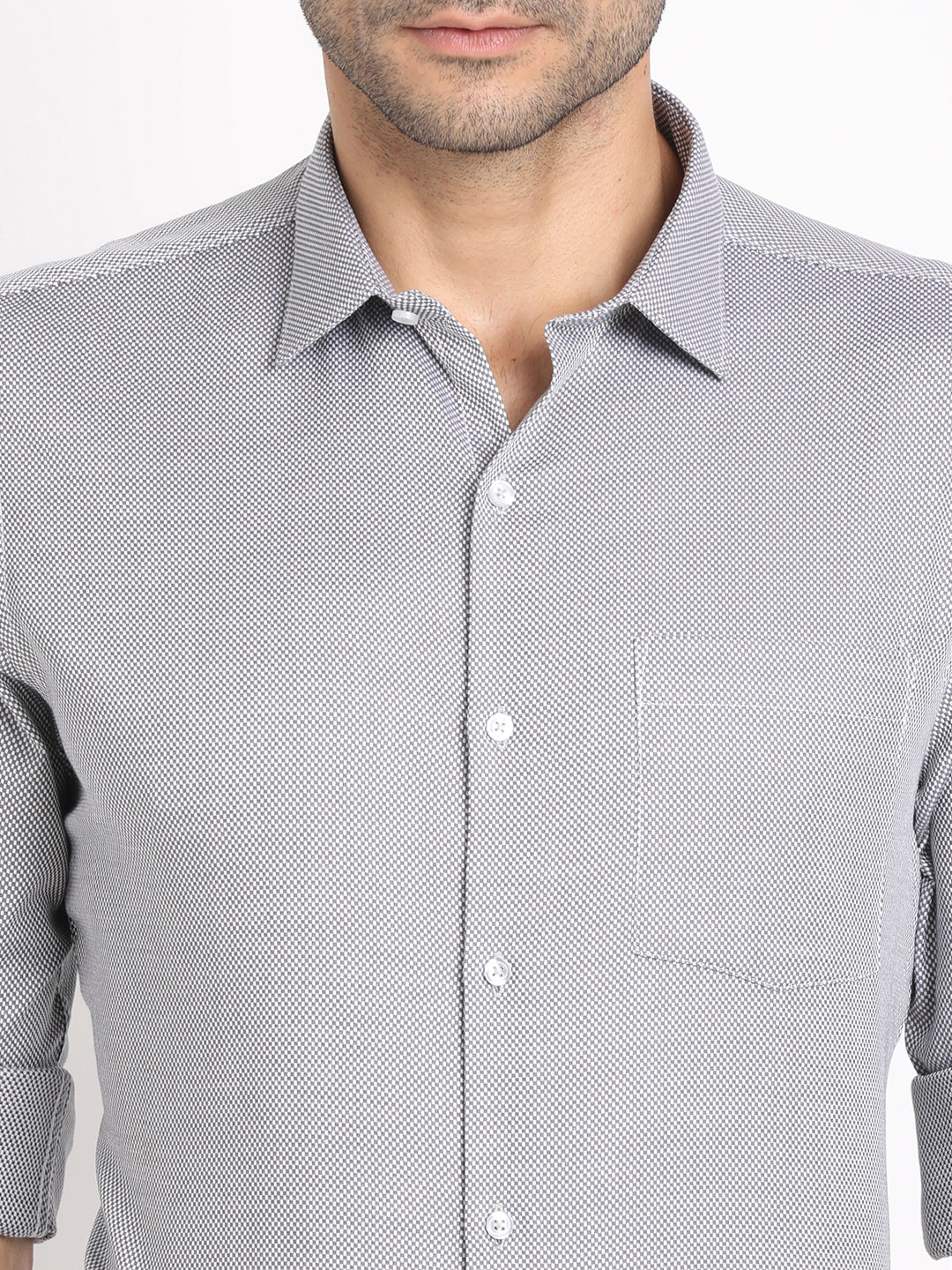 100% Cotton Grey Dobby Slim Fit Full Sleeve Formal Shirt