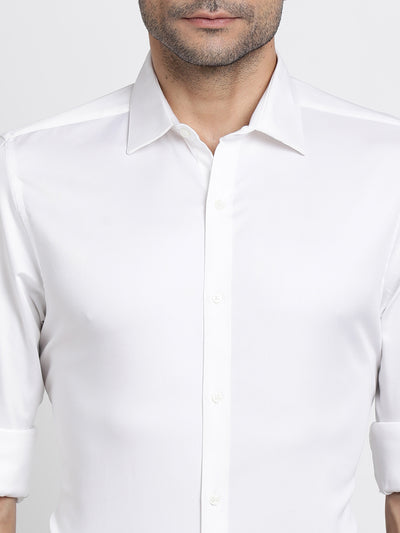 Cotton Stretch White Plain Slim Fit Full Sleeve Ceremonial Shirt