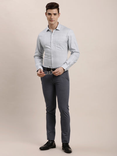 100% Cotton Sky Blue Printed Slim Fit Full Sleeve Formal Shirt