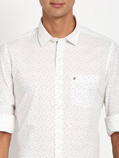 100% Cotton White Printed Slim Fit Full Sleeve Casual Shirt