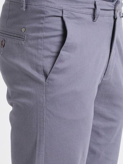 Cotton Stretch Grey Printed Ultra Slim Fit Flat Front Casual Trouser