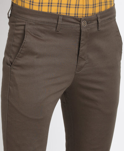 Cotton Stretch Brown Printed Narrow Fit Flat Front Casual Trouser