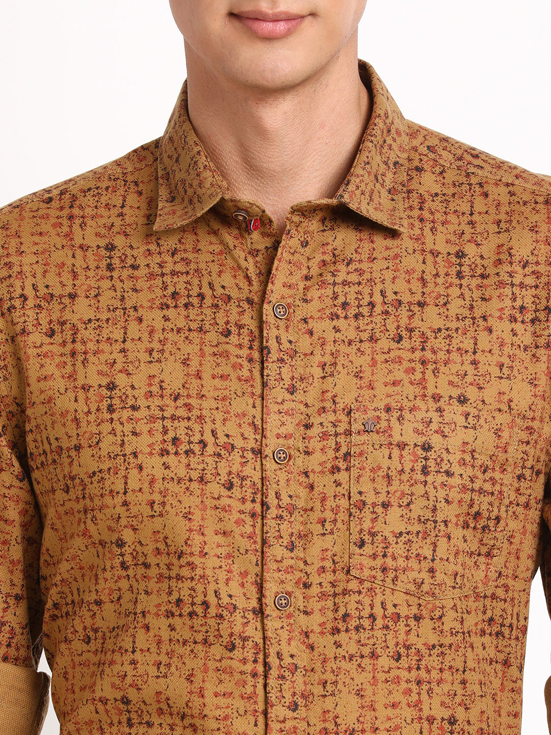 100% Cotton Khaki Printed Slim Fit Full Sleeve Casual Shirt