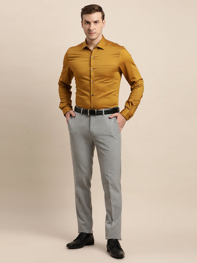 100% Cotton Mustard Dobby Slim Fit Full Sleeve Formal Shirt