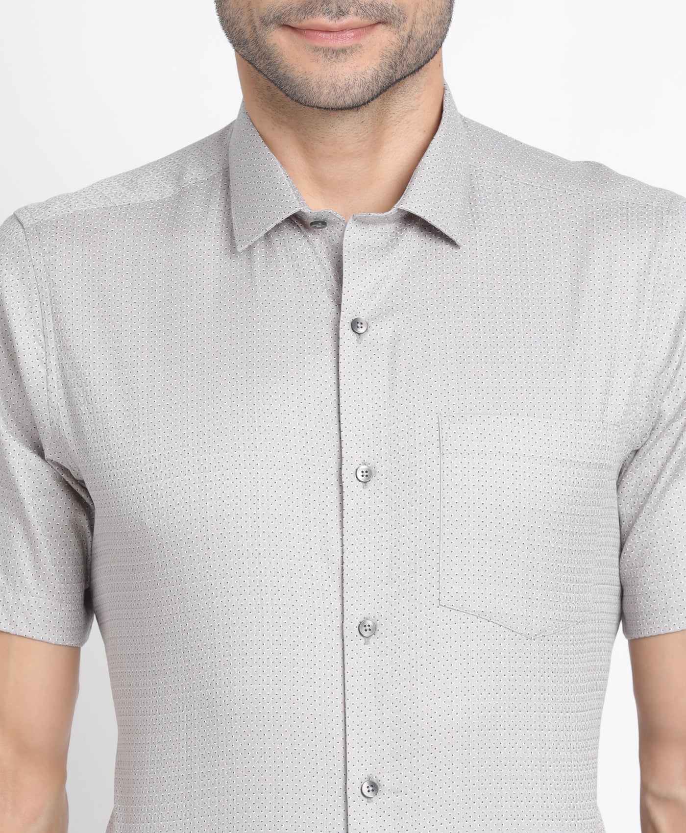 100% Cotton Grey Printed Regular Fit Half Sleeve Formal Shirt