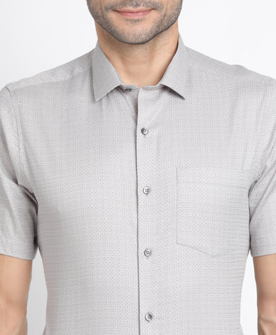 100% Cotton Grey Printed Regular Fit Half Sleeve Formal Shirt