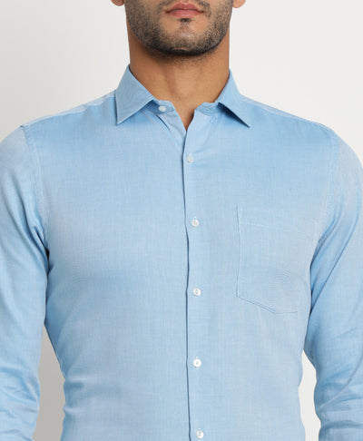 100% Cotton Blue Dobby Slim Fit Full Sleeve Formal Shirt