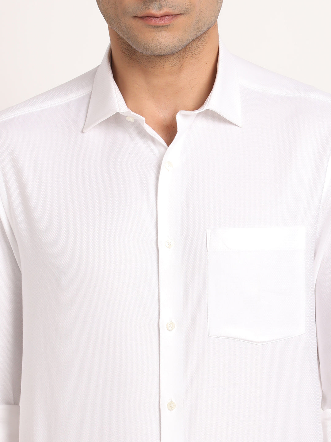 100% Cotton White Dobby Regular Fit Full Sleeve Formal Shirt