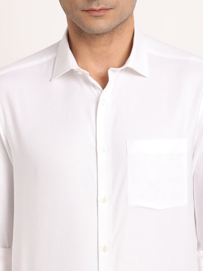 100% Cotton White Dobby Regular Fit Full Sleeve Formal Shirt