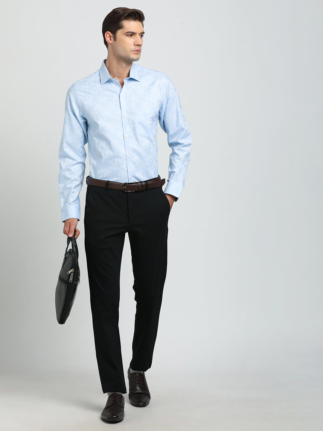 100% Cotton Sky Blue Jacquard Slim Fit Full Sleeve Formal Shirt