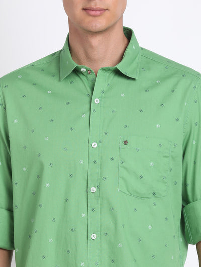 100% Cotton Green Printed Slim Fit Full Sleeve Casual Shirt