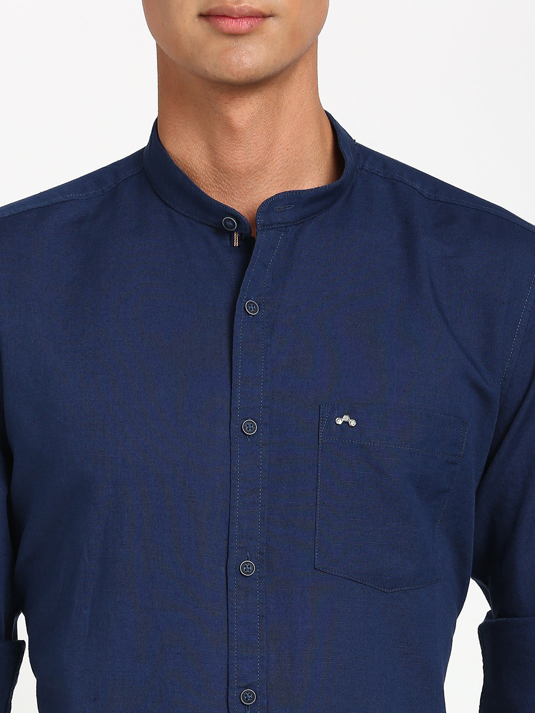 Cotton Linen Navy Blue Plain Slim Fit Full Sleeve Casual Shirt