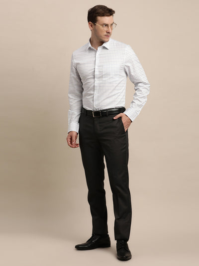 100% Cotton White Checkered Slim Fit Full Sleeve Formal Shirt