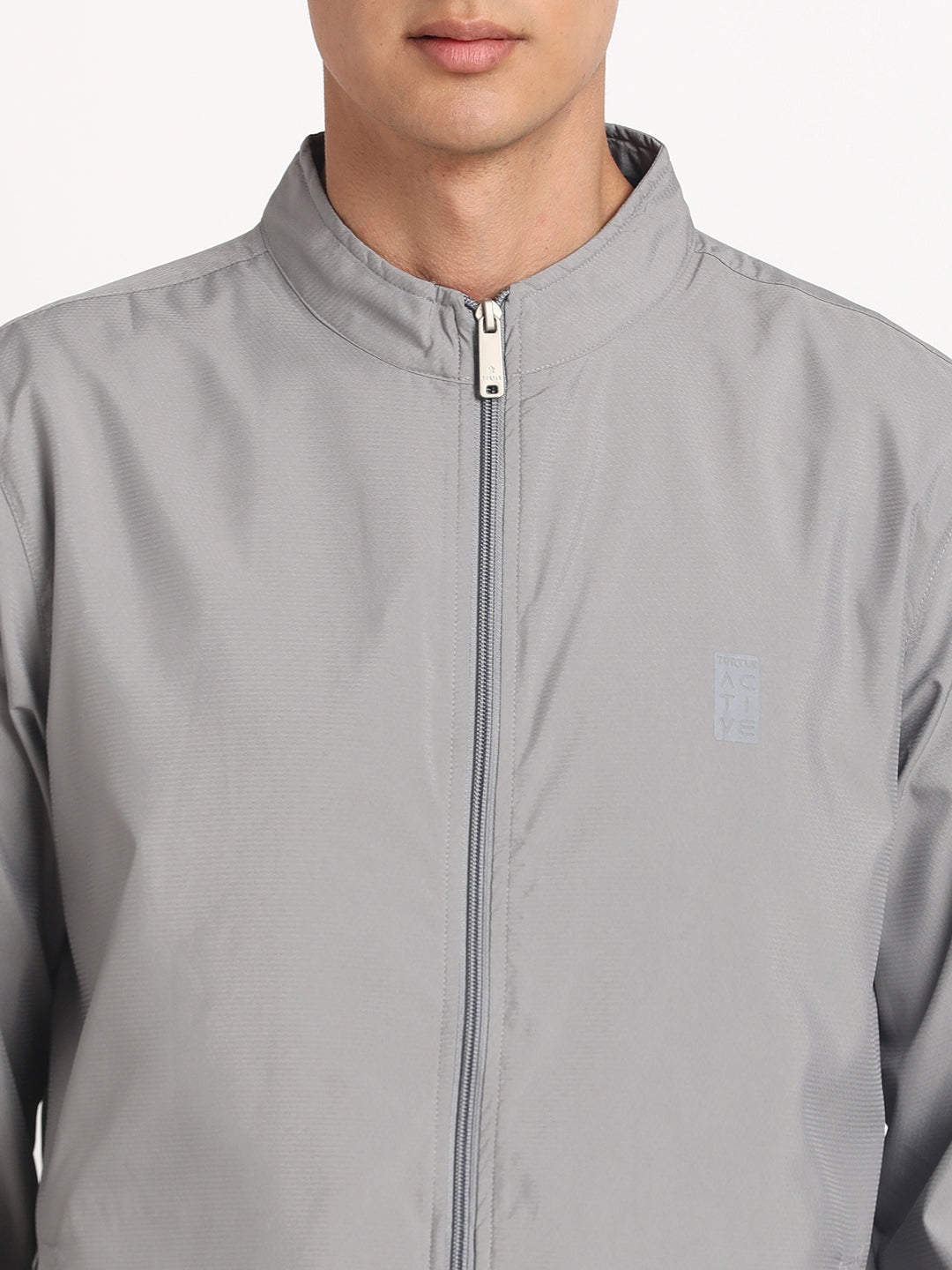 Polyester Grey Plain Regular Fit Full Sleeve Casual Windcheater