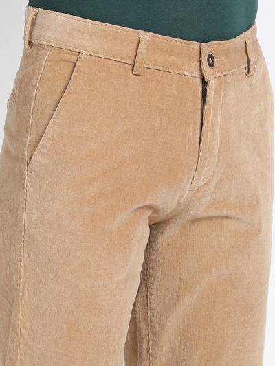 Cord Brown Plain Ultra Slim Fit Flat Front Casual Trouser