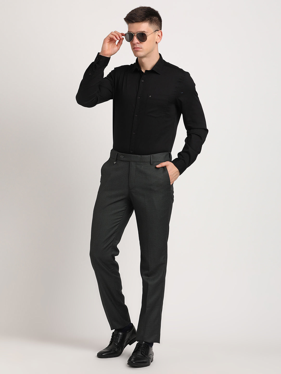 Cotton Stretch Black Plain Slim Fit Full Sleeve Casual Shirt