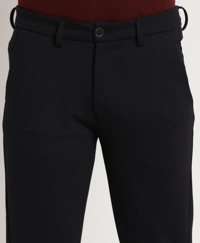 Cotton Stretch Navy Blue Plain Ultra Slim Fit Flat Front Casual Trouser