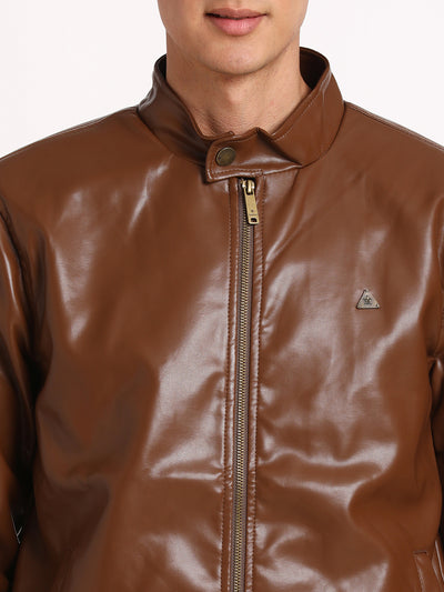 Polyurethane Brown Plain Regular Fit Full Sleeve Casual Windcheater