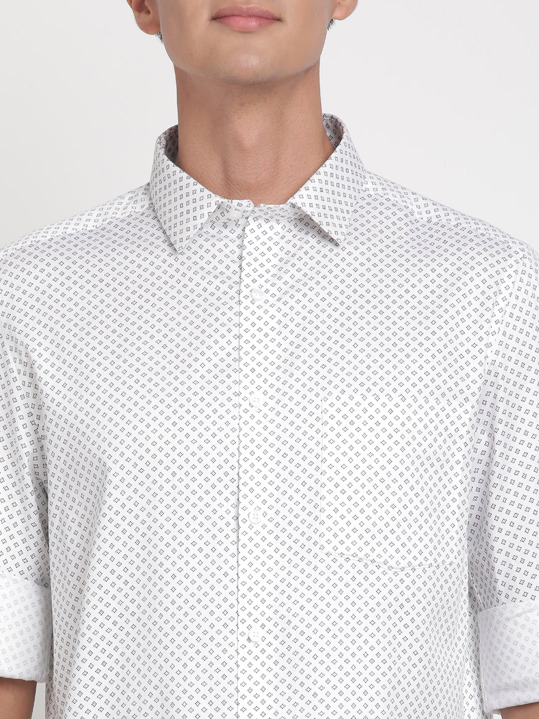 100% Cotton Off White Printed Slim Fit Full Sleeve Formal Shirt