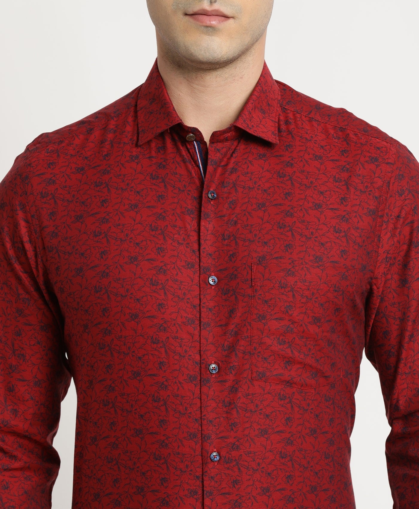 100% Cotton Red Printed Slim Fit Full Sleeve Ceremonial Shirt