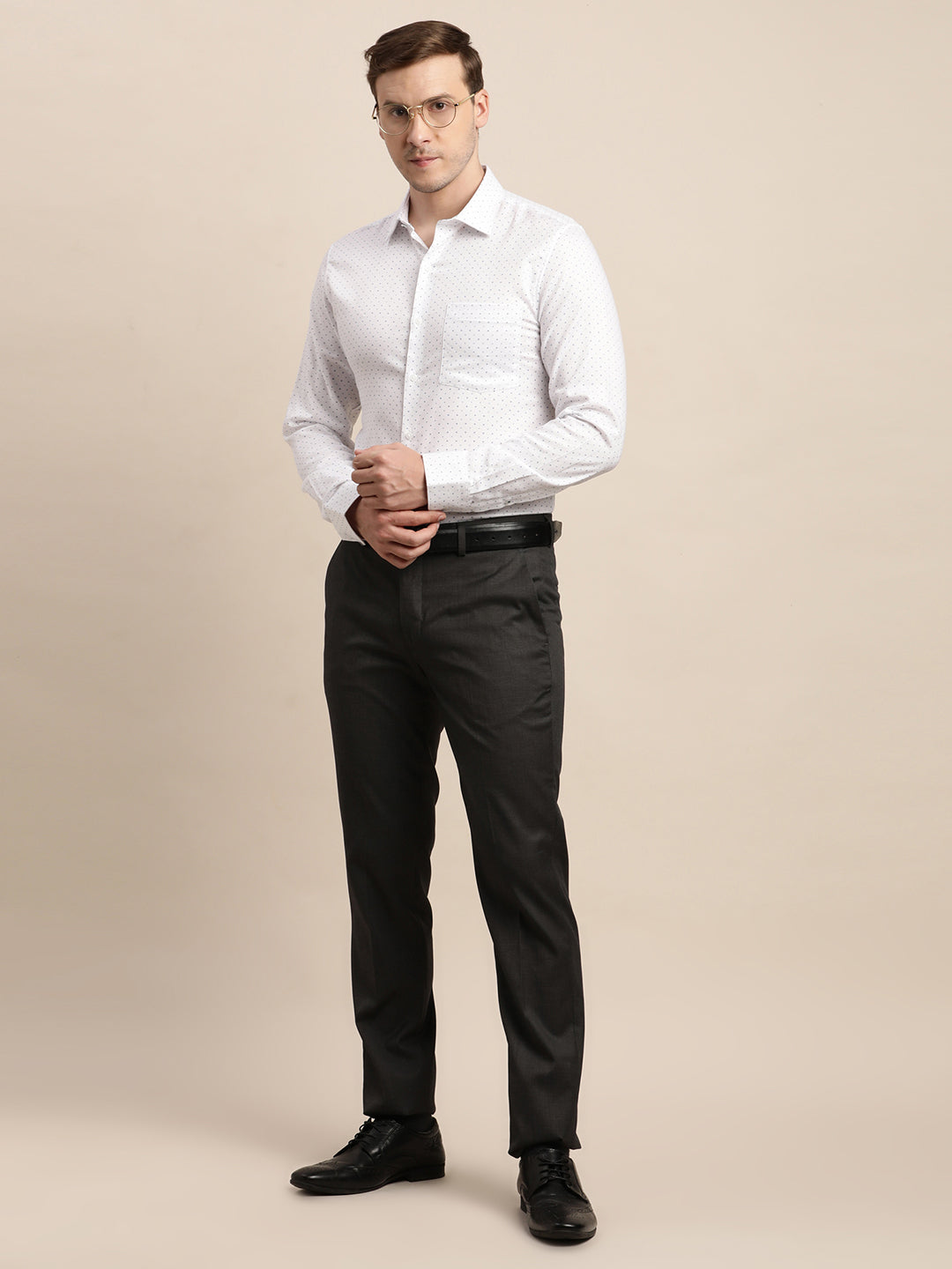 100% Cotton White Printed Slim Fit Full Sleeve Formal Shirt