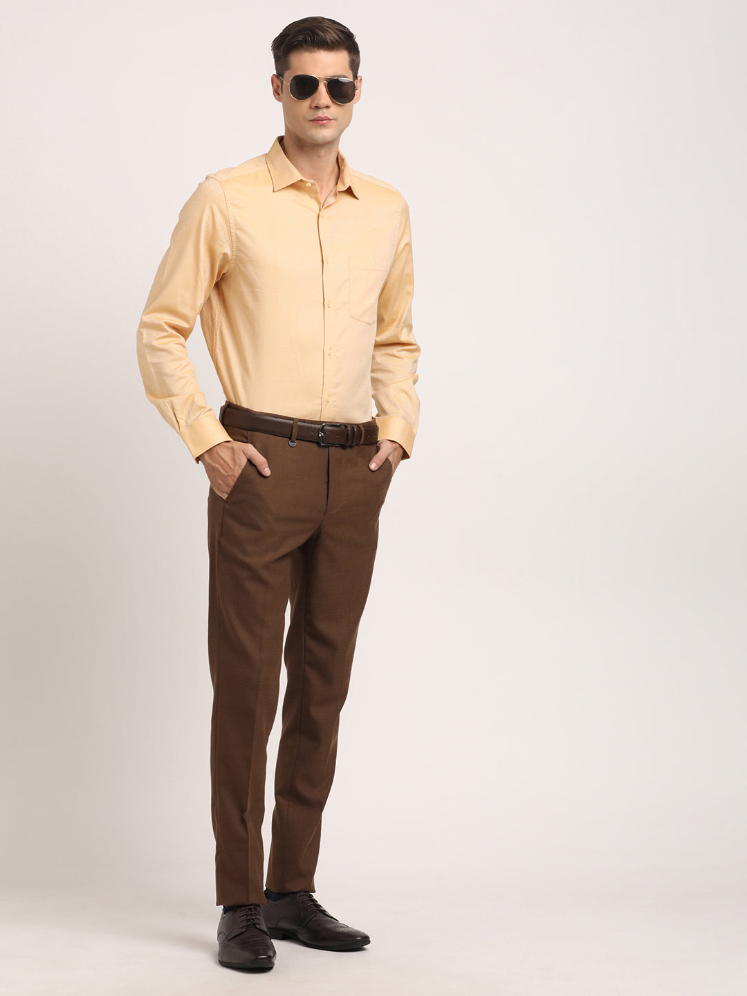 100% Cotton Mustard Dobby Slim Fit Full Sleeve Formal Shirt