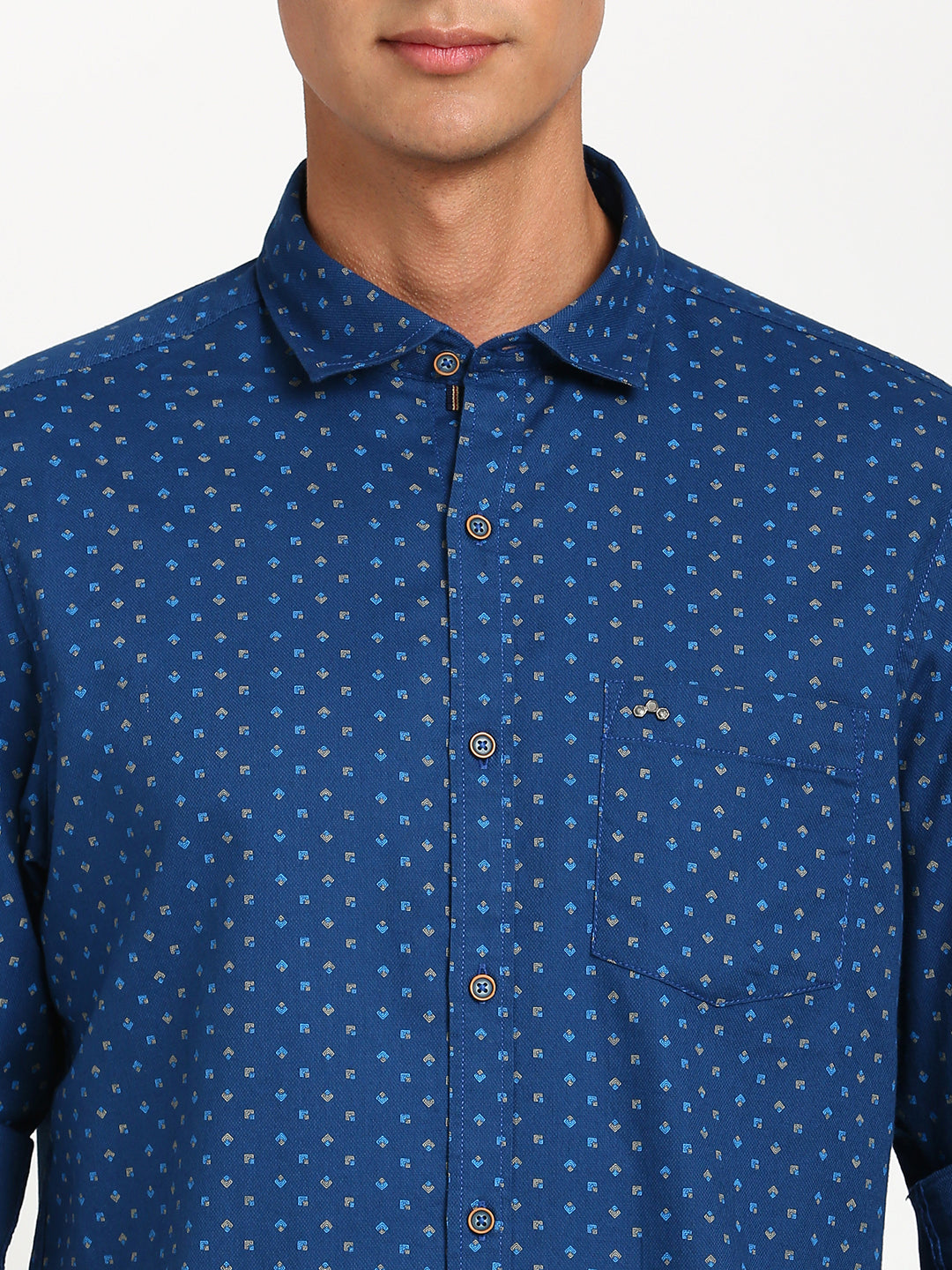 100% Cotton Blue Printed Slim Fit Full Sleeve Casual Shirt