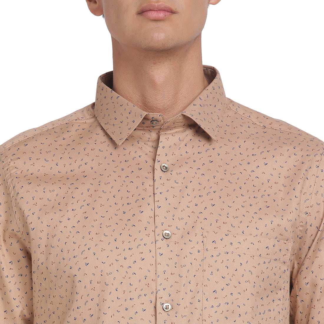 100% Cotton Khaki Printed Slim Fit Full Sleeve Formal Shirt