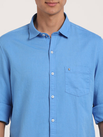 100% Cotton Blue Plain Slim Fit Full Sleeve Casual Shirt