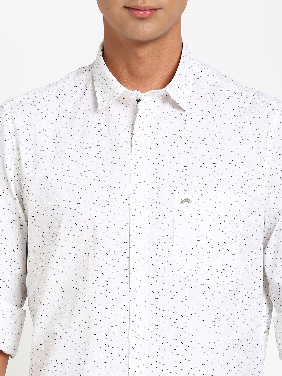 100% Cotton White Printed Slim Fit Full Sleeve Casual Shirt