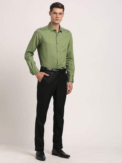 100% Cotton Olive Dobby Slim Fit Full Sleeve Formal Shirt