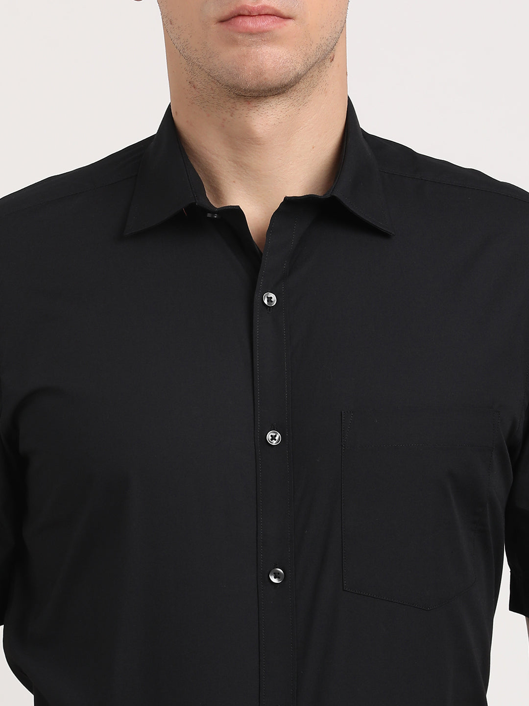 100% Cotton Black Plain Regular Fit Half Sleeve Formal Shirt