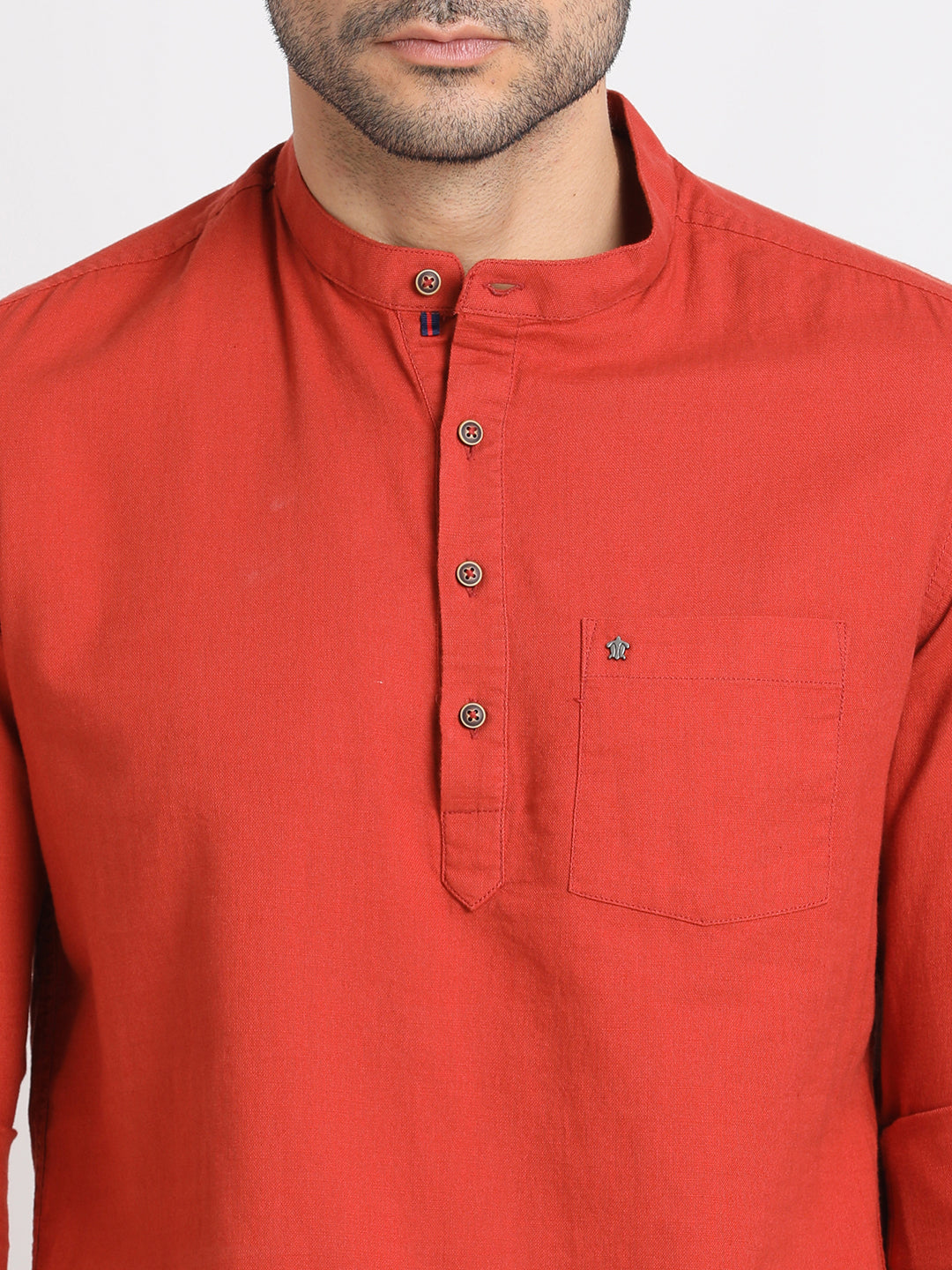 100% Cotton Brick Red Plain Slim Fit Full Sleeve Casual Shirt