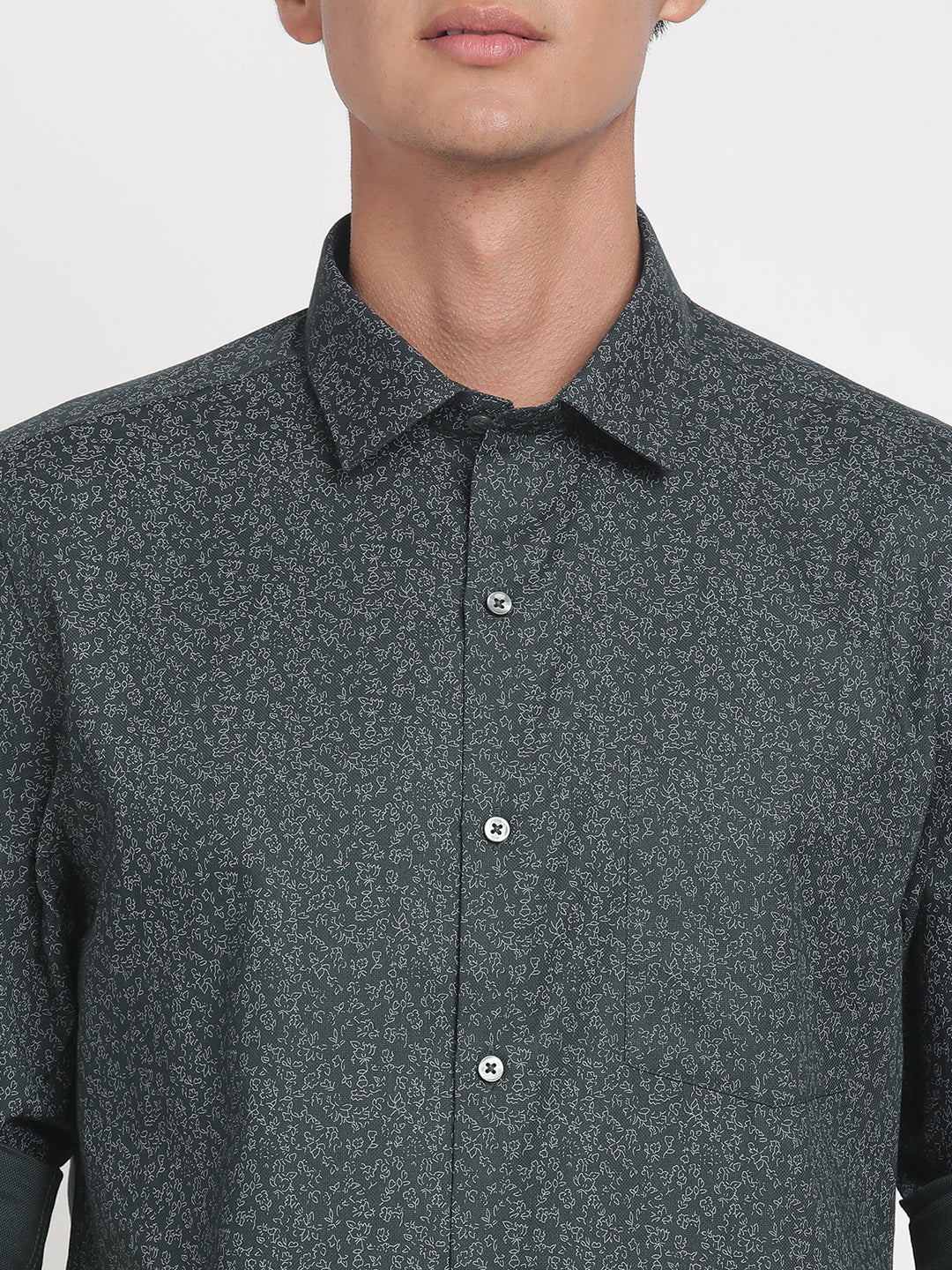 100% Cotton Dark Green Printed Slim Fit Full Sleeve Formal Shirt