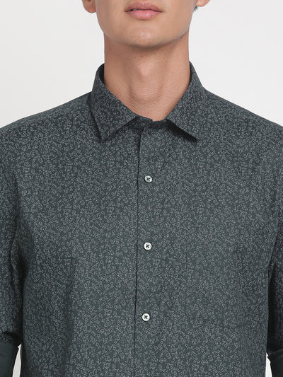 100% Cotton Dark Green Printed Slim Fit Full Sleeve Formal Shirt