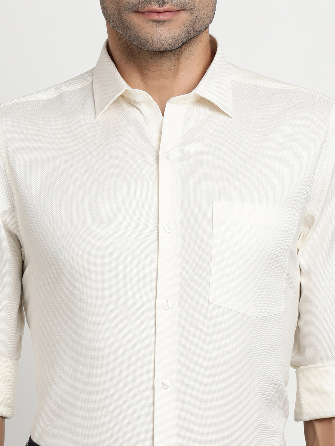 Cotton Cream Dobby Full Sleeve Formal Shirt