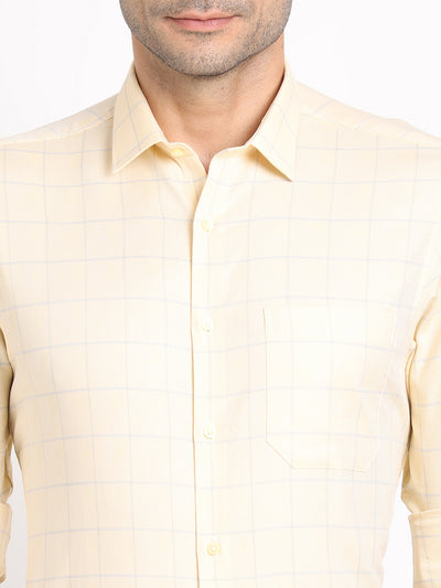 100% Cotton Yellow Checkered Slim Fit Full Sleeve Formal Shirt