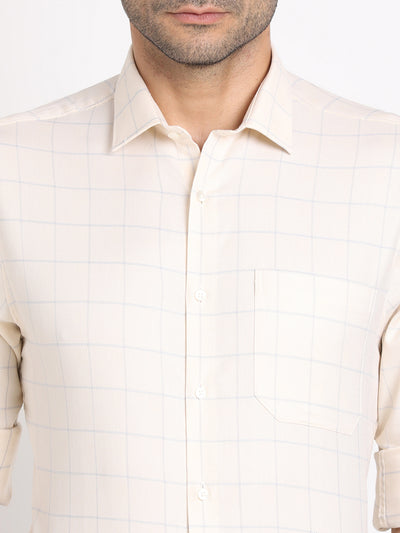 100% Cotton Light Pink Checkered Slim Fit Full Sleeve Formal Shirt