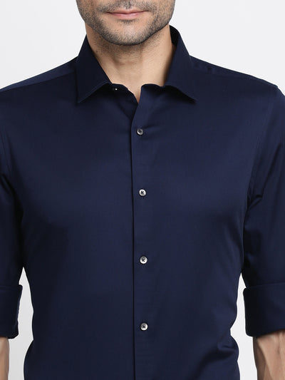 Cotton Stretch Navy Blue Plain Slim Fit Full Sleeve Ceremonial Shirt