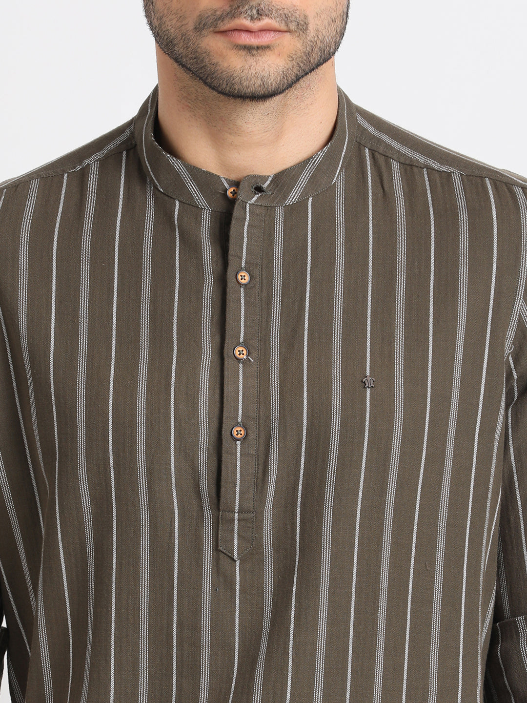 100% Cotton Brown Striped Kurta Full Sleeve Casual Shirt