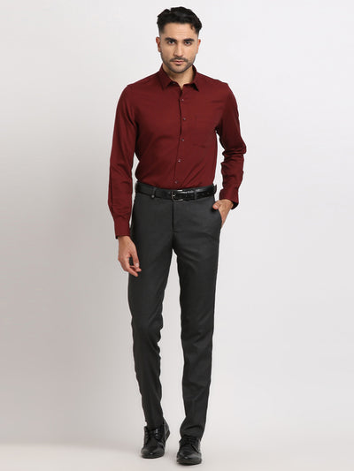 100% Cotton Maroon Dobby Slim Fit Full Sleeve Formal Shirt