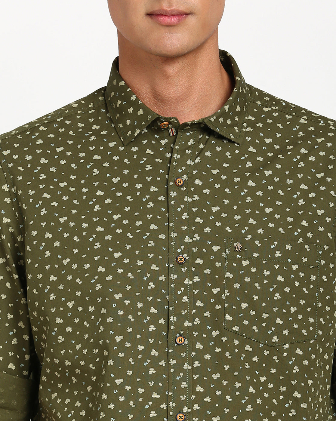 100% Cotton Olive Printed Slim Fit Full Sleeve Casual Shirt